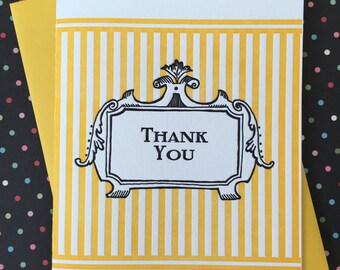 Letterpress Card - Thank You Yellow Stripes