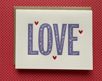 LOVE Floral Font - Letterpress Card