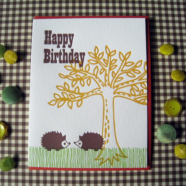 Letterpress Card - hedgehog birthday