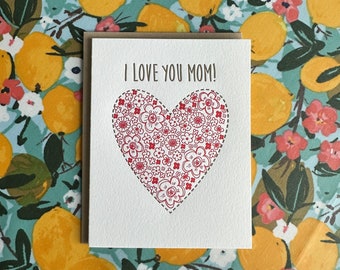Floral Heart Mother's Day - letterpress card