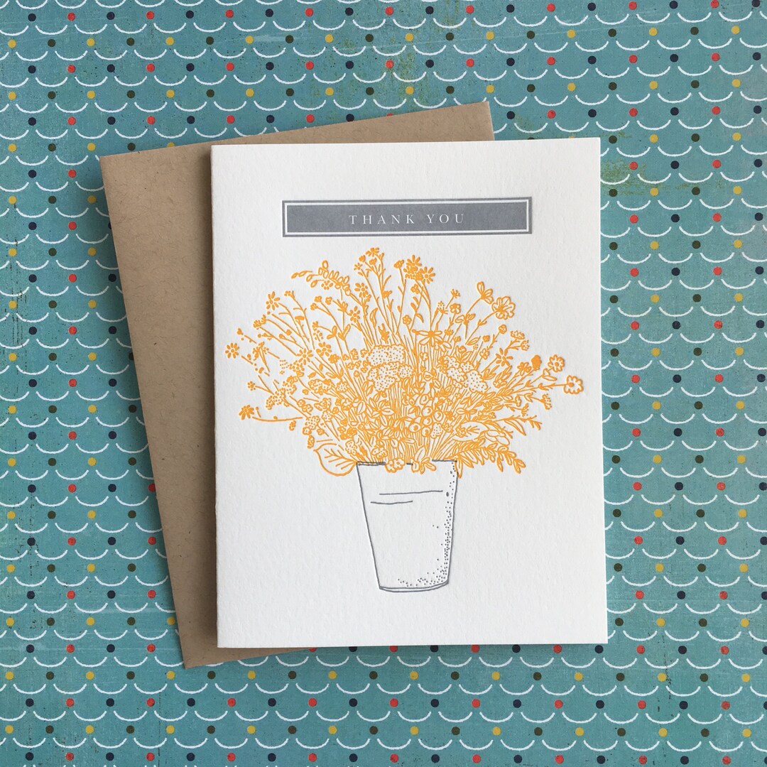 Thank You Bucket of Flowers - Letterpress Card - Etsy