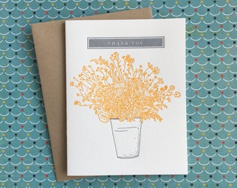 Thank You Bucket of Flowers Letterpress Card