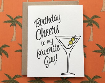 Birthday Cheers Martini Letterpress Card