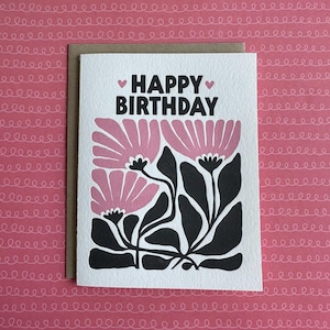 Happy Birthday Pink Flower-  letterpress card