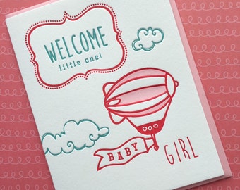 Welcome Little One Baby Girl  Letterpress Card