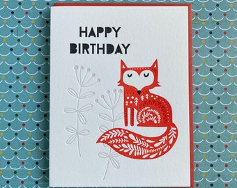 Happy Birthday Fancy Fox -  letterpress card