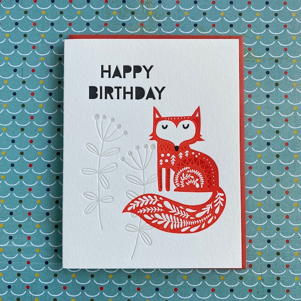 Happy Birthday Fancy Fox -  letterpress card