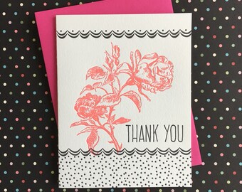 Thank You Roses & Dots Letterpress Card