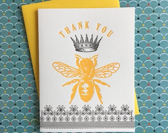 Thank You Queen Bee Letterpress Card