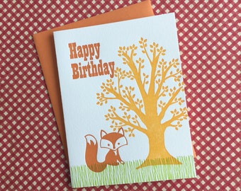 Fox Birthday Letterpress Card