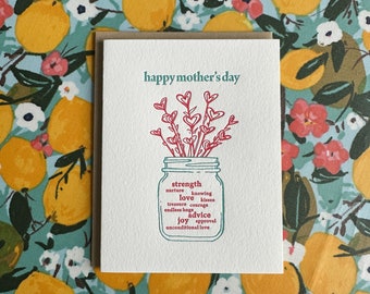 Jar of Hearts Mother's Day - letterpress card
