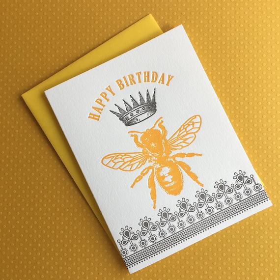 Queen Bee Birthday Letterpress Card