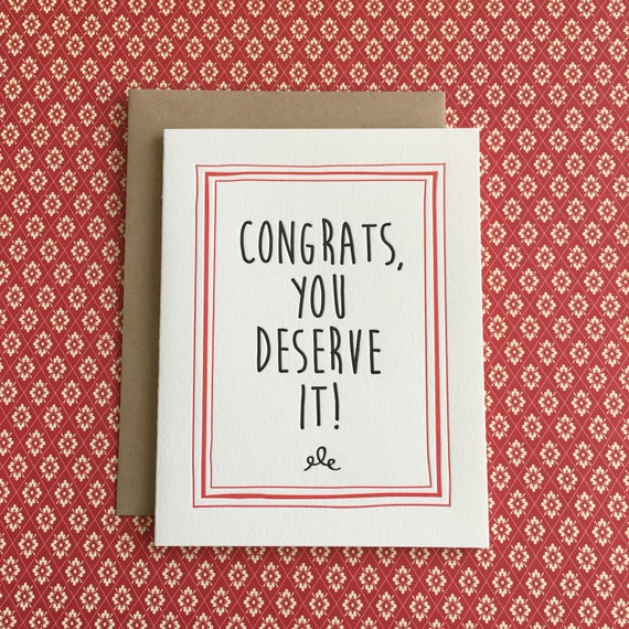 Congratulations You Deserve It Letterpress Card Etsy