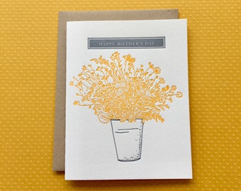 Mother's Day Bucket of Flowers - letterpress card