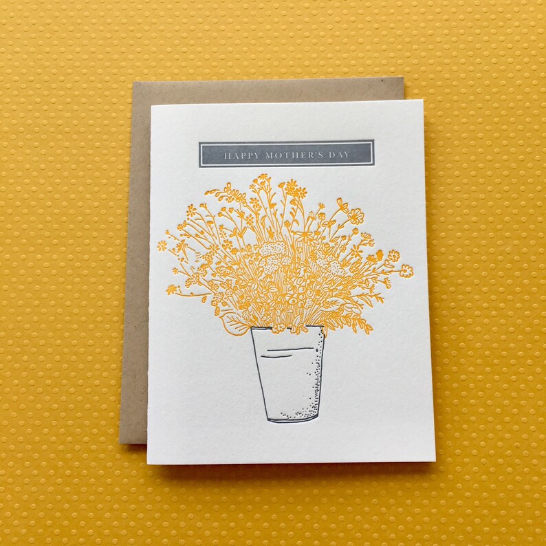 Mother's Day Bucket of Flowers letterpress card image 1