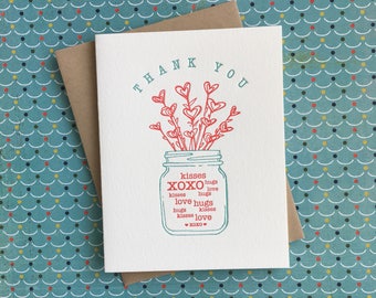 Thank You Jar of Hearts Letterpress Card