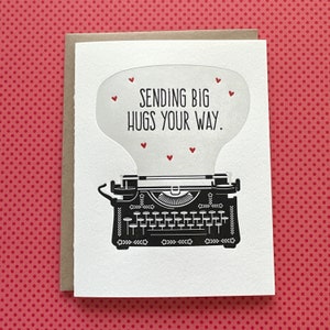 Typewriter Sending Hugs Letterpress Card