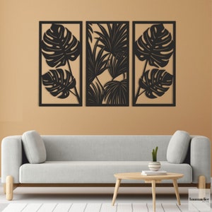 Tropical Leaves Set of 3 Wall Decor, Leaves Wall Art, Palmtree Wall Art, Wooden Sign, Livingroom Gift, Palm Leaves, Office Decor, Home Decor