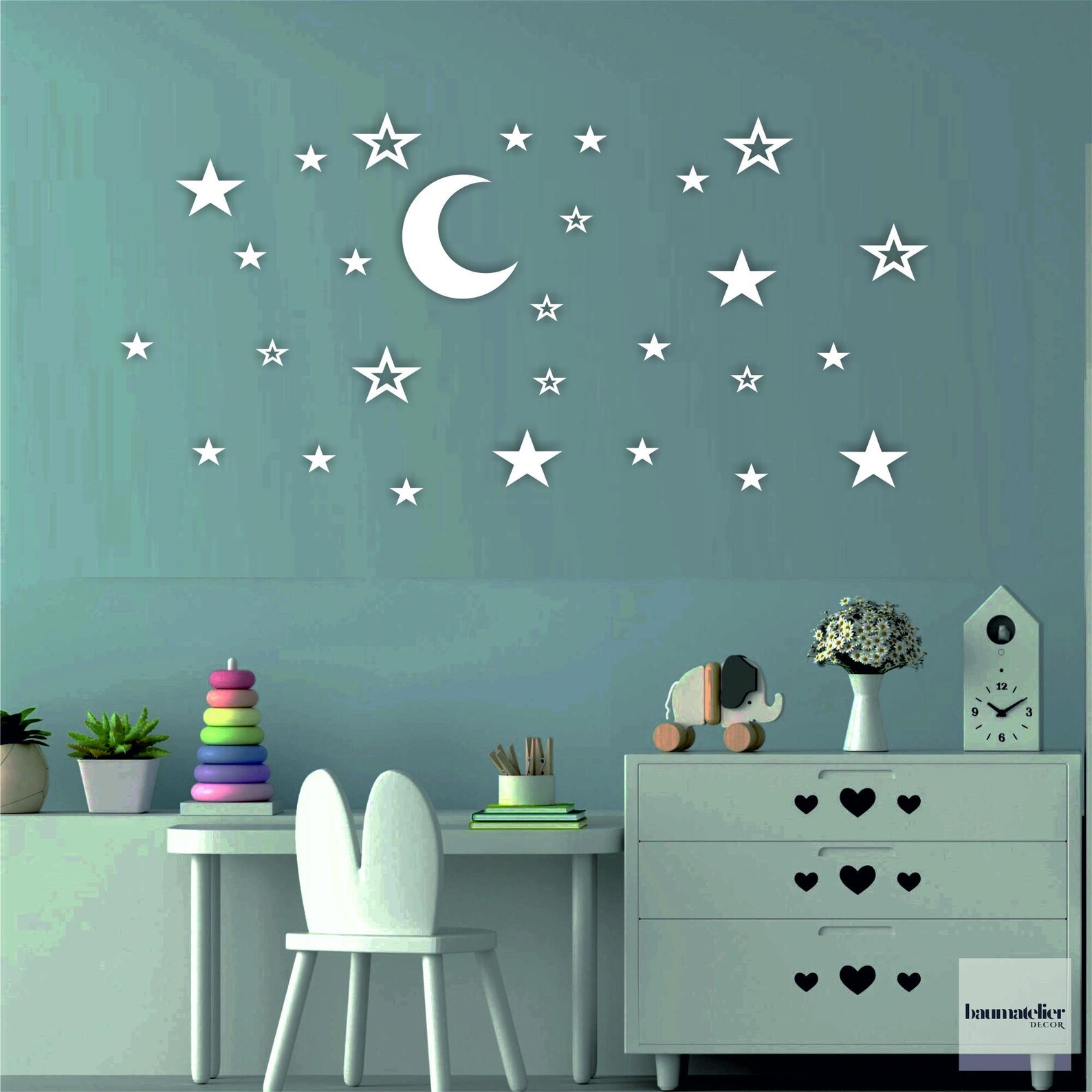 Moon and Stars Wood Wall Decor, Moon Phases Set, Nursery Wall Art ...