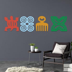 Adinkra Symbols Wood Wall Decor, African Symbol Set of 4, African Wall Art, Tribal Symbols, Akan Religion Decorations, Housewarming Gift