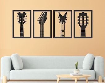 Guitar Wall Art Decor: Electric, Acoustic, Bass - Wooden Music Sign Set