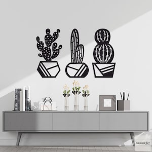 Cactus Wall Decor Set of 3, Laser Cut MDF Wall Decor, Wooden Flowers Wall Art, Cactus Wall Art, Cactus Wall Hanging, Housewarming Gift