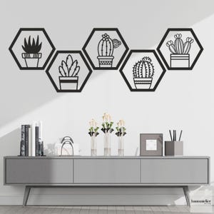 Cactus Wall Decor Set of 5, Abstract Botanical Flower, Wooden Cactus Wall Art, Succulents Wall Art, Cactus Wall Hanging, Botanical Plant Art