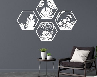 Tropical Leaves Set of 4 Wall Decor, Leaves Wall Art, Housewarming Gift, Wooden Sign, Livingroom Gift, Palm Leaves, Office Decor, Home Decor