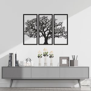 Tree of Life Wall Art, Tree of Life 3 Panels, Minimalist Wall Hang, Tree of Life Decor, Line Art, Home Decor, Livingroom Wall Art, Oak Tree