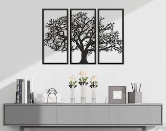 Tree of Life Wall Art, Tree of Life 3 Panels, Minimalist Wall Hang, Tree of Life Decor, Line Art, Home Decor, Livingroom Wall Art, Oak Tree
