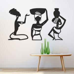 African Women Wood Wall Art, African Wall Hang Set of 3, African Ladies, Wood Wall Decor, African Decor, African Culture, Housewarming Gift