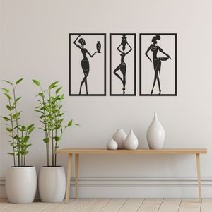 African Women Wood Wall Art, Set of 3 Wood Wall Hang, African Ladies, Framed Wall Decor, African Decor, Wooden Wall Decor, Housewarming Gift