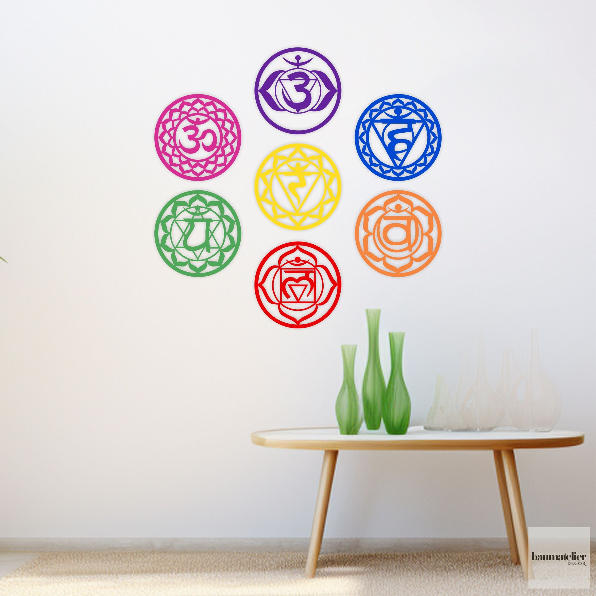 7 Chakra Symbols Wood Wall Decor, Seven Chakra Wall Art Set, Chakra ...