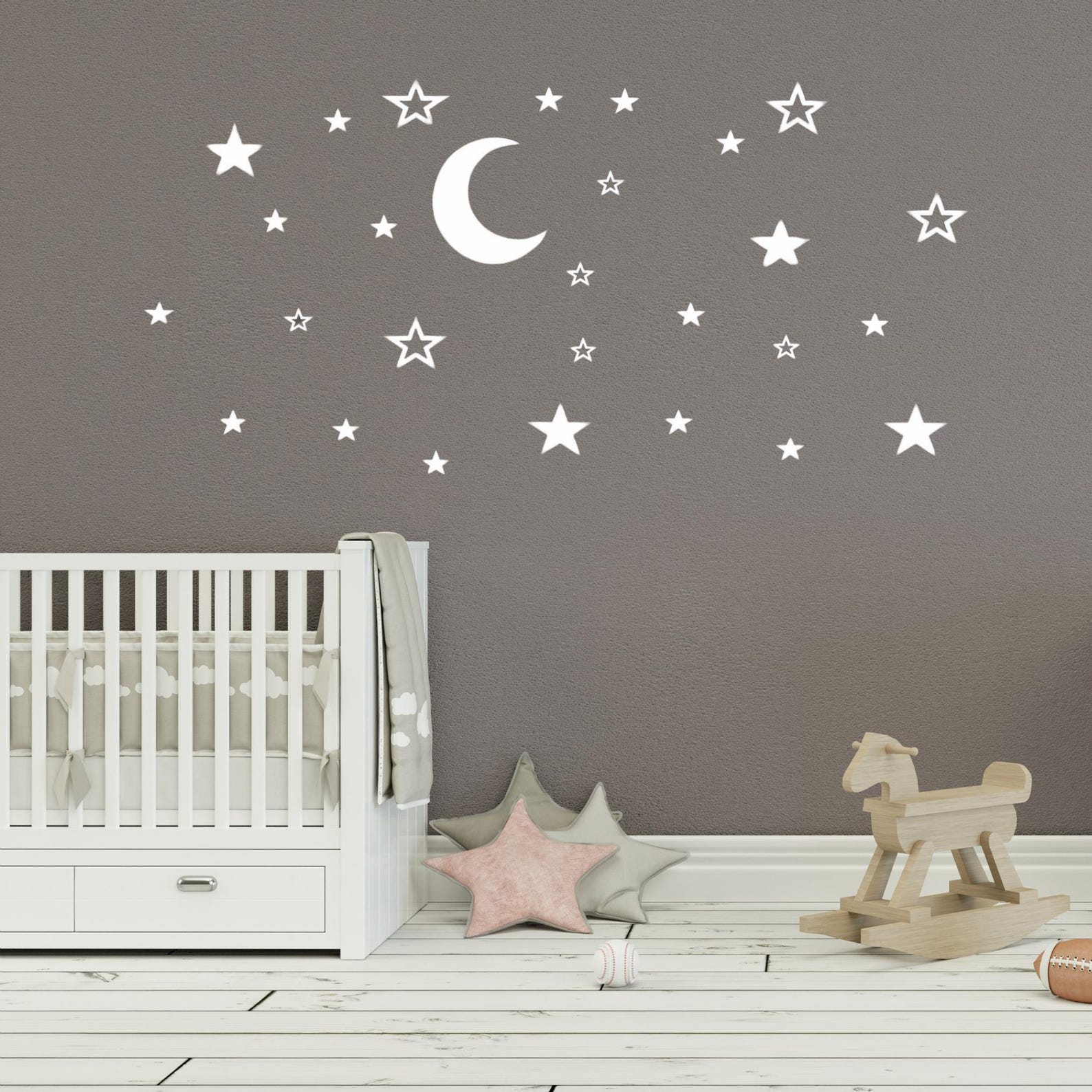 Moon and Stars Wood Wall Decor, Moon Phases Set, Nursery Wall Art ...