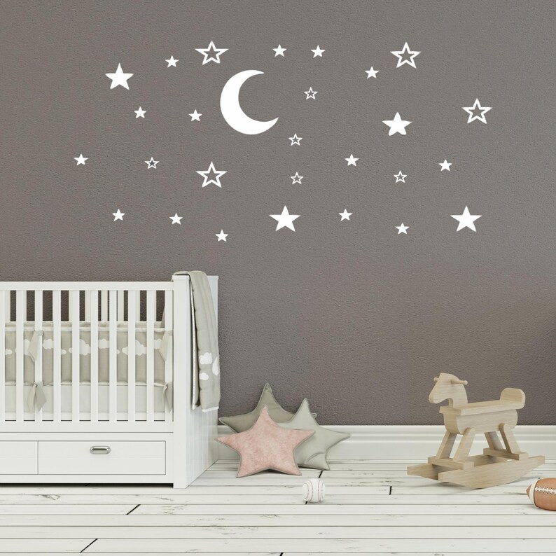Moon and Stars Wood Wall Decor, Moon Phases Set, Nursery Wall Art ...