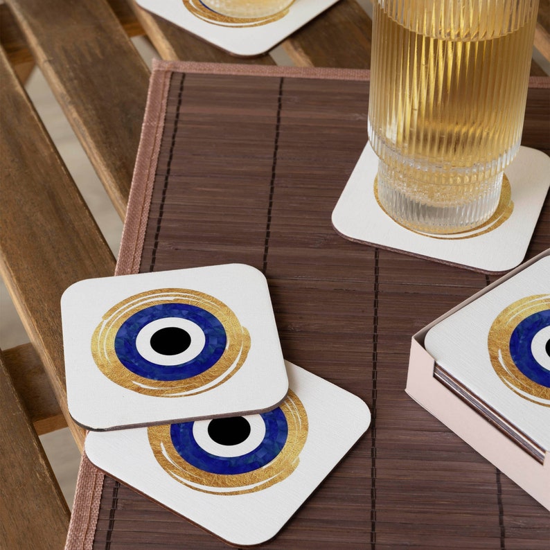 Hand of Fatima, Hamsa Hand Stone Coasters, Evil Eye Coasters Set ...