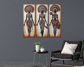 African Women Wood Wall Art, Set of 3 Wood Wall Hang, Ethnic Wooden Wall Decoration, African Decor, Wooden Wall Decor, Housewarming Gift