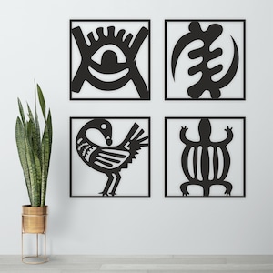 Adinkra Symbols Wood Wall Decor, African Symbol Set of 4, African Wall Art, Tribal Symbols, Akan Religion Decorations, Housewarming Gift