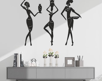 African Women Wall Art: Ethnic Wooden Decor, Set of 3