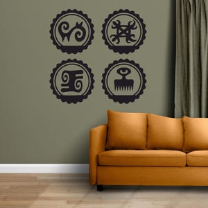 Adinkra Symbols Wood Wall Decor, African Symbol Set of 4, Adinkra Wall Art, Tribal Symbols, Akan Religion Decorations, Housewarming Gift