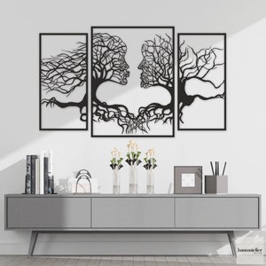Man and Woman Face Wall Art, Tree of Life Wall Art, Minimalist Wall Hang, Tree of Life Wall Decor, Line Art, Home Decor, Housewarming Gift