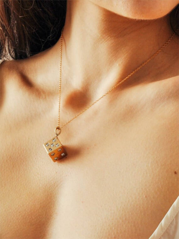 Vintage Gold Diamond Dice Necklace Etsy Canada