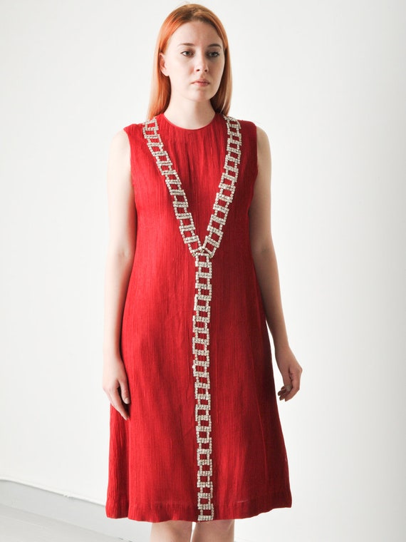 Vintage Galanos Red Jeweled Dress