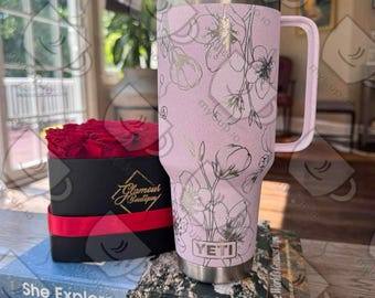 Cherry Blossom YETI Tumbler – Sakura Branch Engraved Design