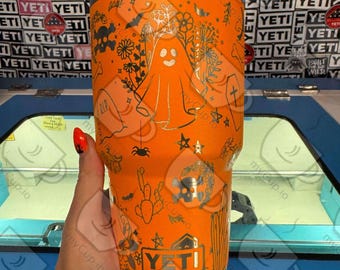 30oz Cute Halloween Ghosts and Cacti Engraved Yeti Tumbler