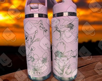 Cherry Blossom YETI Tumbler – Sakura Branch Engraved Design
