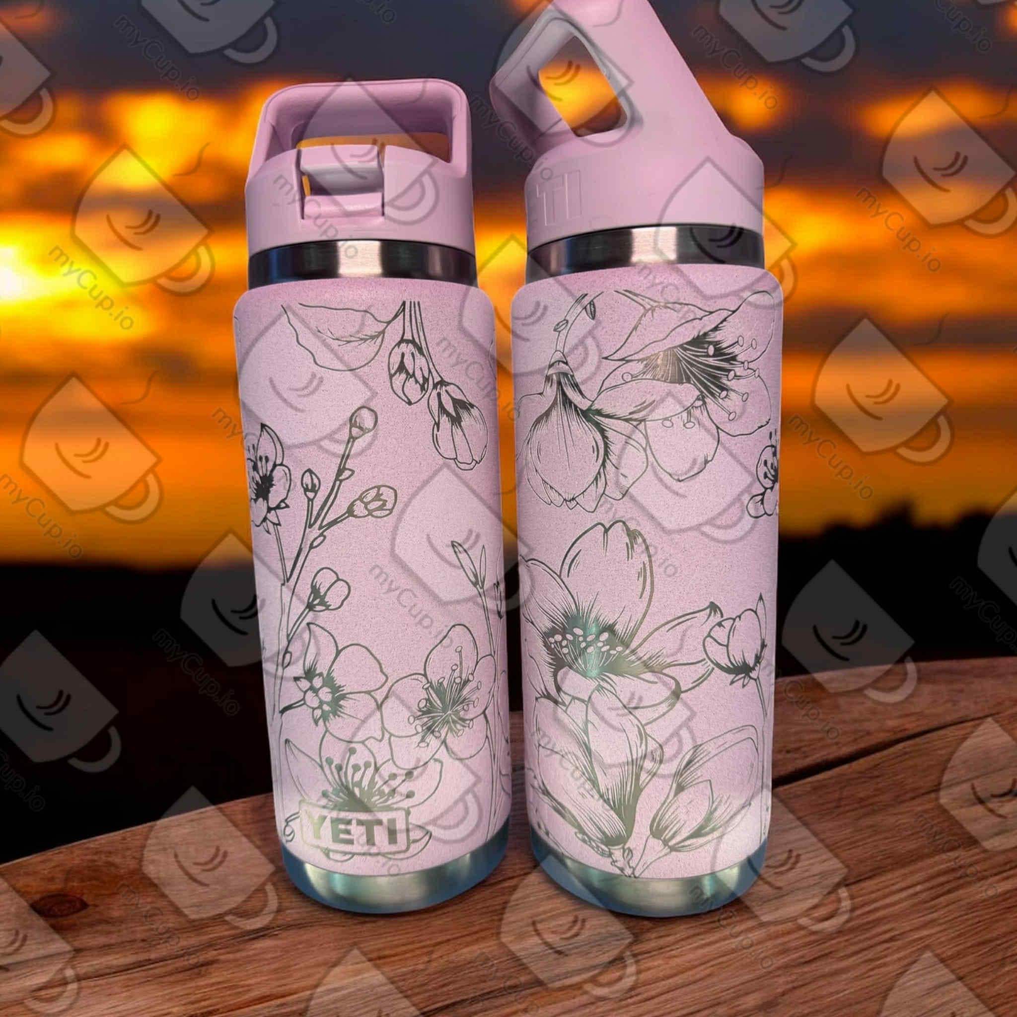 26oz Cherry Blossoms Engraved Yeti Straw Cap Bottle - Etsy