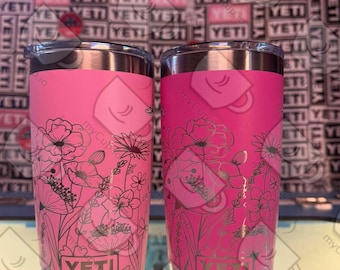 20 oz wilde bloemen gegraveerde yeti-beker