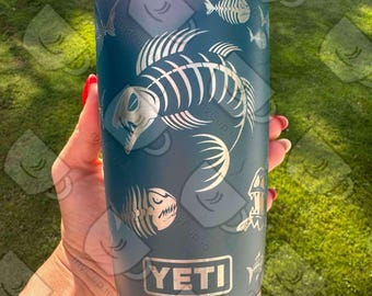20oz Fish Skeletons Engraved Yeti Tumbler