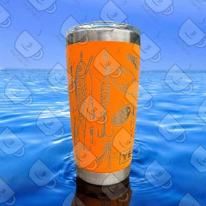 Vaso Yeti grabado con señuelos de pesca de 20 oz